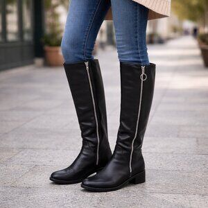 S19 | NWT Streetwear Society Black Knee-High Boots | Silver Zip | Size 6 | New